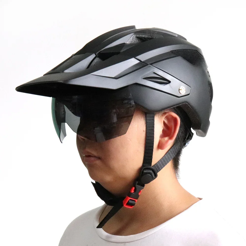 AliExpress NONE Bike Helmet With Sun Goggle Visor Men Bicycle Helmet Sunglasses Shield Road MTB Cycling Helmets