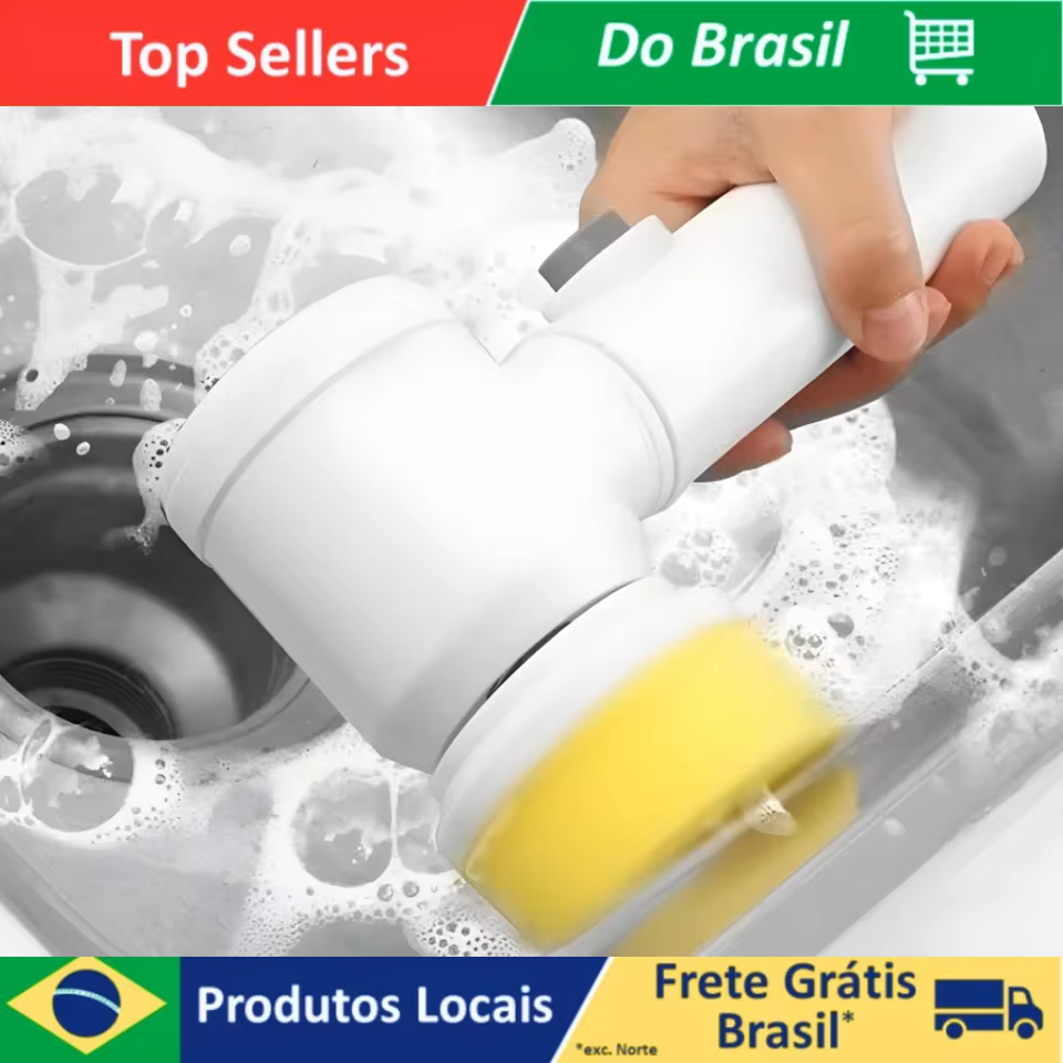 Escova Elétrica de Limpeza Sem Fio 5 em 1 Limpador Para Cozinha e Banheiro Multiuso