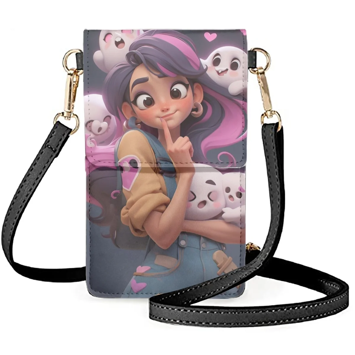 Kawaii Purple Girl Rabbit Pattern Portable Women's Mobile Phone Case PU Leather Ladies Makeup Bag Purse Luxur Girl Handbag New