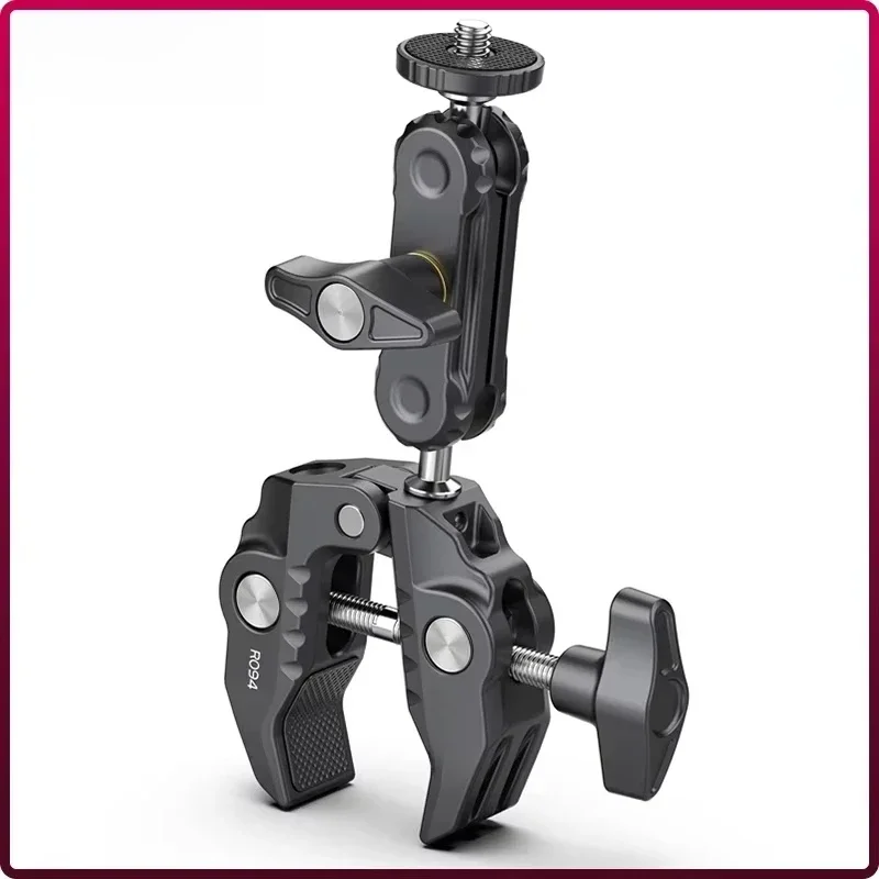 Ulanzi R094 Metalen Super Klem met Dubbele Balhoofd Magic Arm Klem met 1/4 "3/8" Gat voor DSLR Camera Monitor Licht Microfoon Mount - afbeelding 2