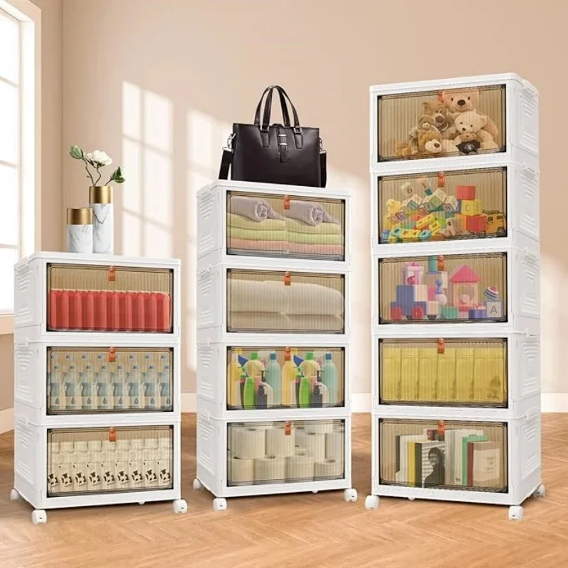 3-5-Tier Foldable Storage Box 23L – Stackable with Wheels, Plastic Organizer for Home/Office