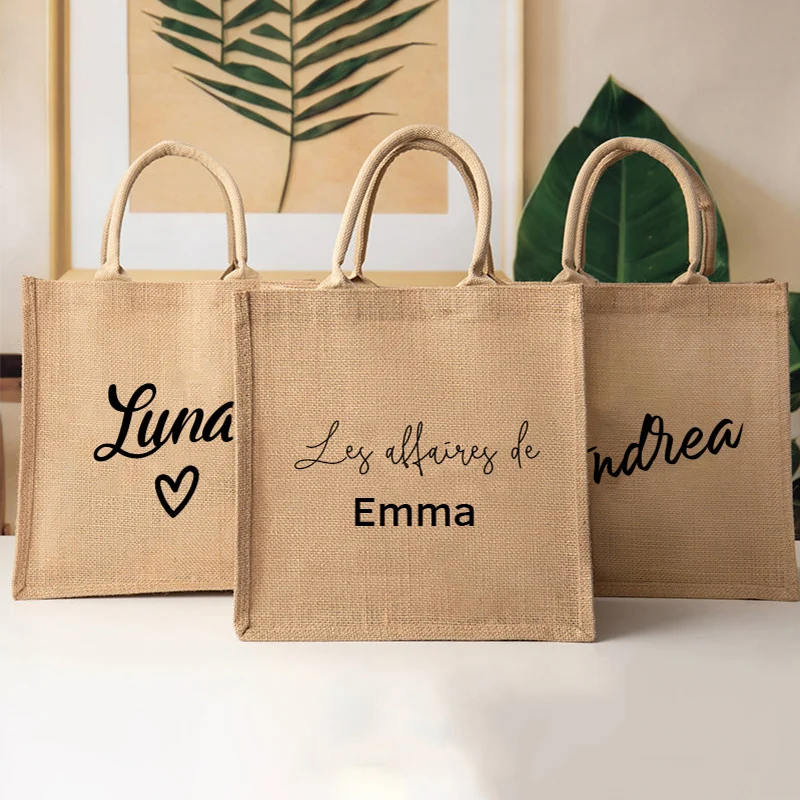 Personalized Jute Bag Bridesmaid Gift Bag Custom Burlap Tote Bag Bridal Bachelorette Party Beach Wedding Favors For Guests