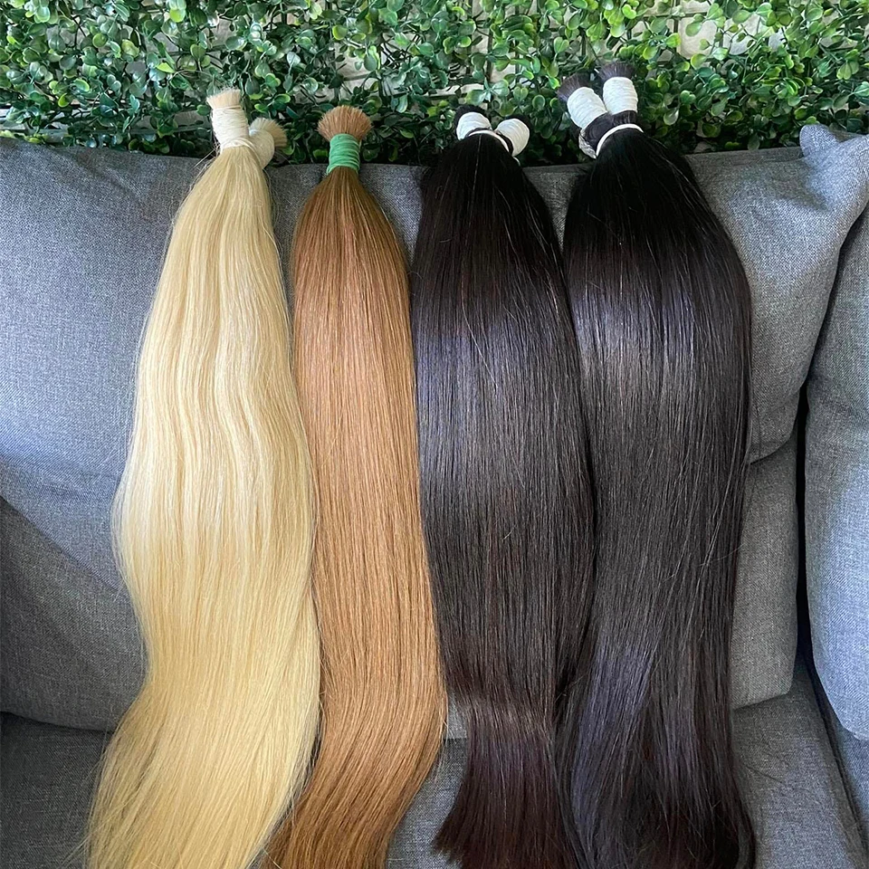 

613 Human Hair Bulk for Braiding No Weft Vietnamese Hair Virgin Remy Straight blonde Hair Bulk Natural Hair Extension Wholesale