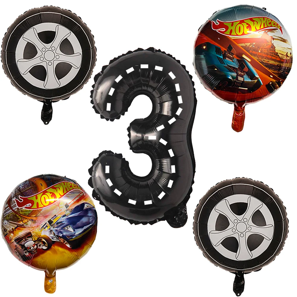 5PCS Hot Wheels Birthday Party Decor Number 1 2 3 4 5 6 7 8 Boy Race Car Themed Party Supplies Wheel Balloons Two Quick Birthday