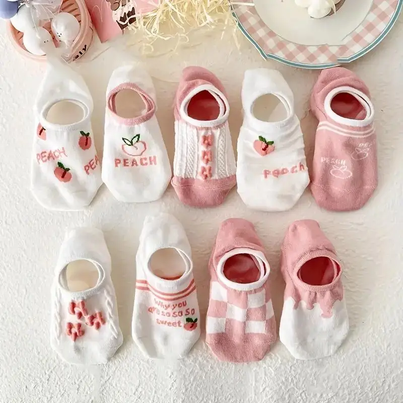 

5 Pairs of Cute Peach Print Socks, Breathable and Odor Proof, Not Stuffy on The Feet, Suitable for Commuting in All Seasons