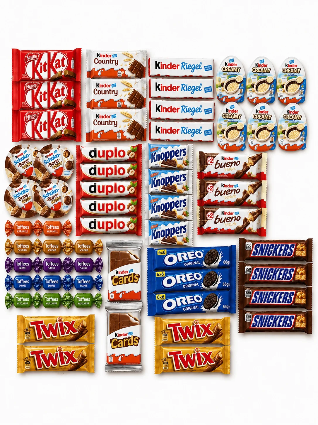 XXL Schokoladenbox mit Markenschokolade / Kinder / Ferrero – Über 40 Schokoriegel & Süßigkeiten – Geschenkbox zum Teilen