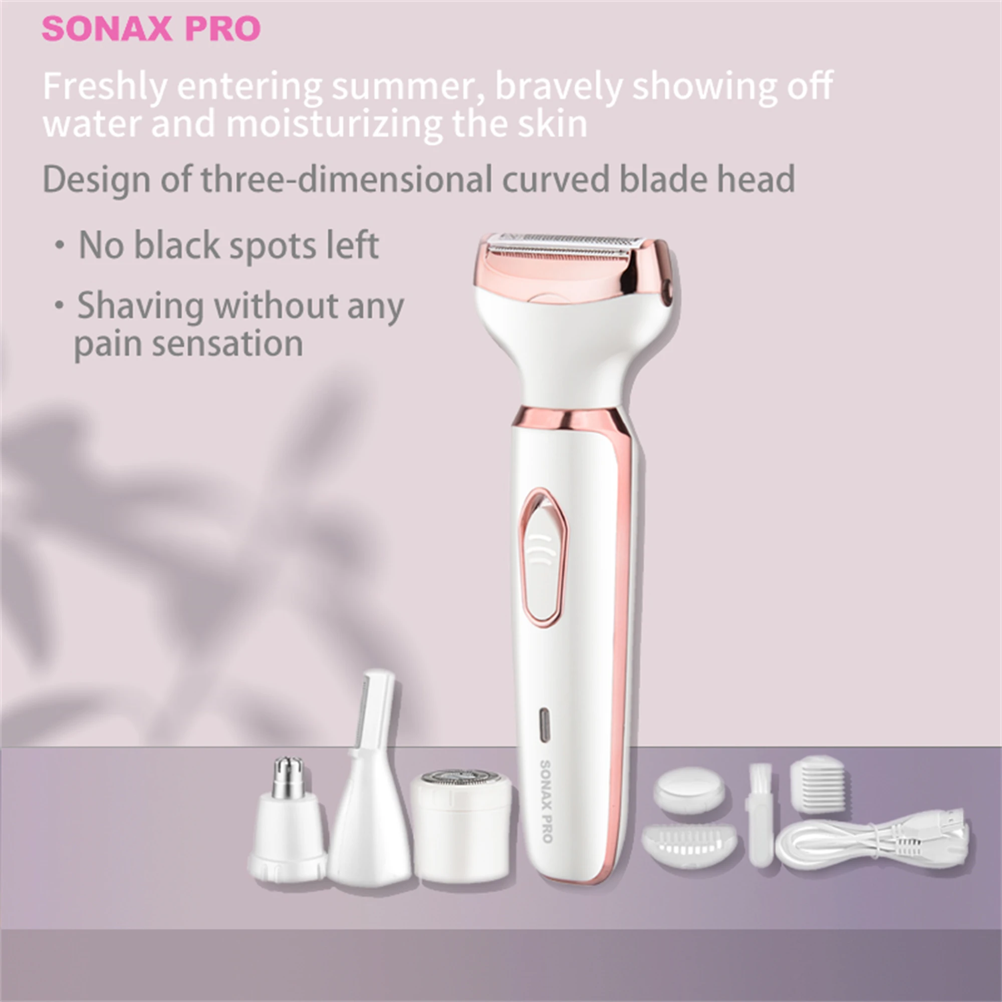 Trimmer for female intimate hair, groin pubic hair, armpits, feet, and genital area. Shaver for female hair removal on all areas