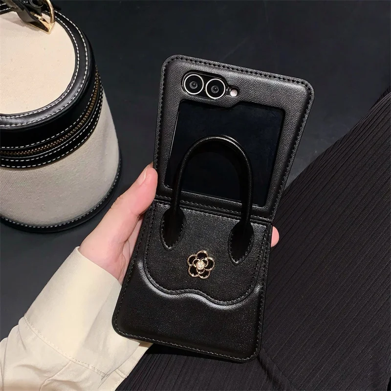 Etui na telefon Deluxe PU Leather Handbag 3D Flower do Samsung Galaxy Z Flip 6 5 4 3 Etui na telefon Zflip5 flip6 Premium Silk Scarf Case — zdjęcie produktu 5