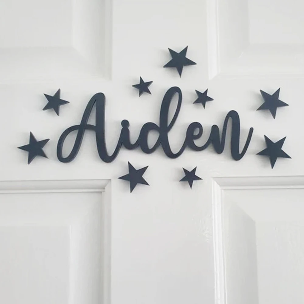 Personalised Color Acrylic Door Name Sign with Stars or Hearts Nursery or Children\'s Bedroom Sign Baby Name Laser Toy Box Sign