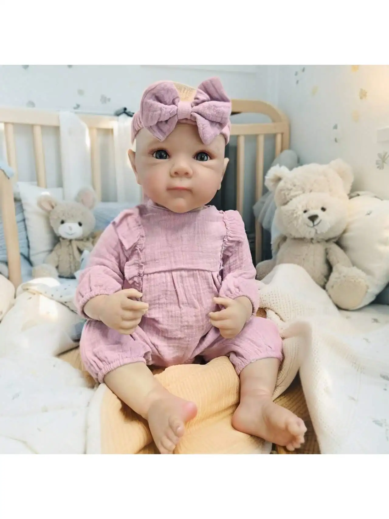 ตุ๊กตาเด็กทารกเหมือนจริง - ตุ๊กตาเด็กทารกทำจากไวนิลเนื้อนุ่มน่ารักขนาด 19 นิ้ว ตุ๊กตาเด็กทารกที่เหมือนจริงที่สามารถจัดท่าทางได้ (เฉพาะตุ๊กตา/ไม่มีอุปกรณ์เสริม)