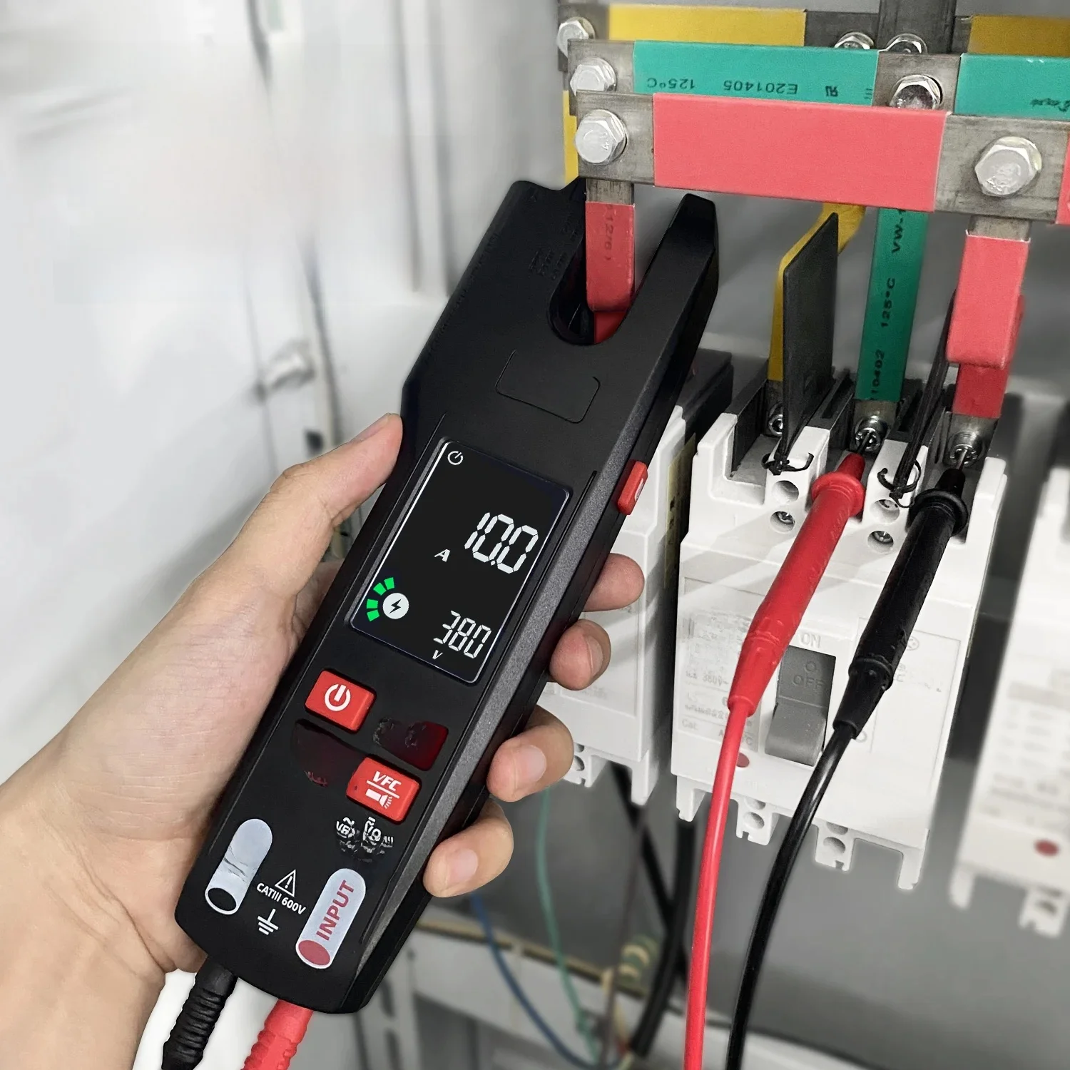 BSIDE DC AC Clamp Meter Electrical Amp Tester Open Jaw Ammeter, Infrared Thermometer with Smart Mode, 9999 Counts Multimeter VFC