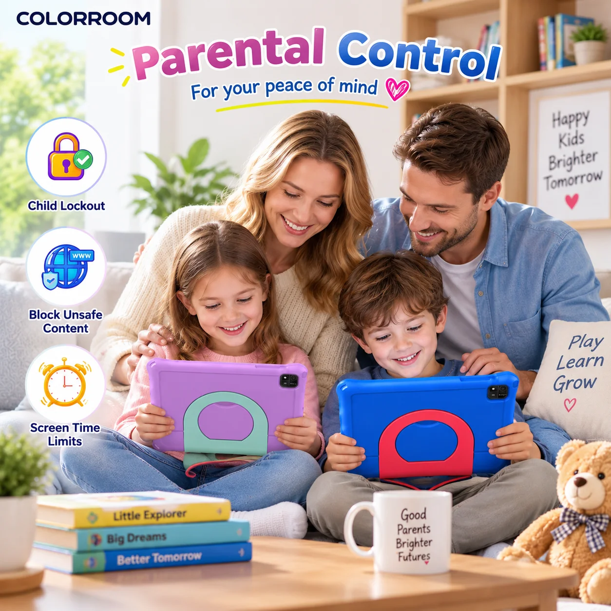 COLORROOM Kids Tablet 10.1 Inch Android 16, 6GB RAM 64GB ROM, 1TB Expandable, 6000mAh, WiFi, EVA Case, Parental Control, Google