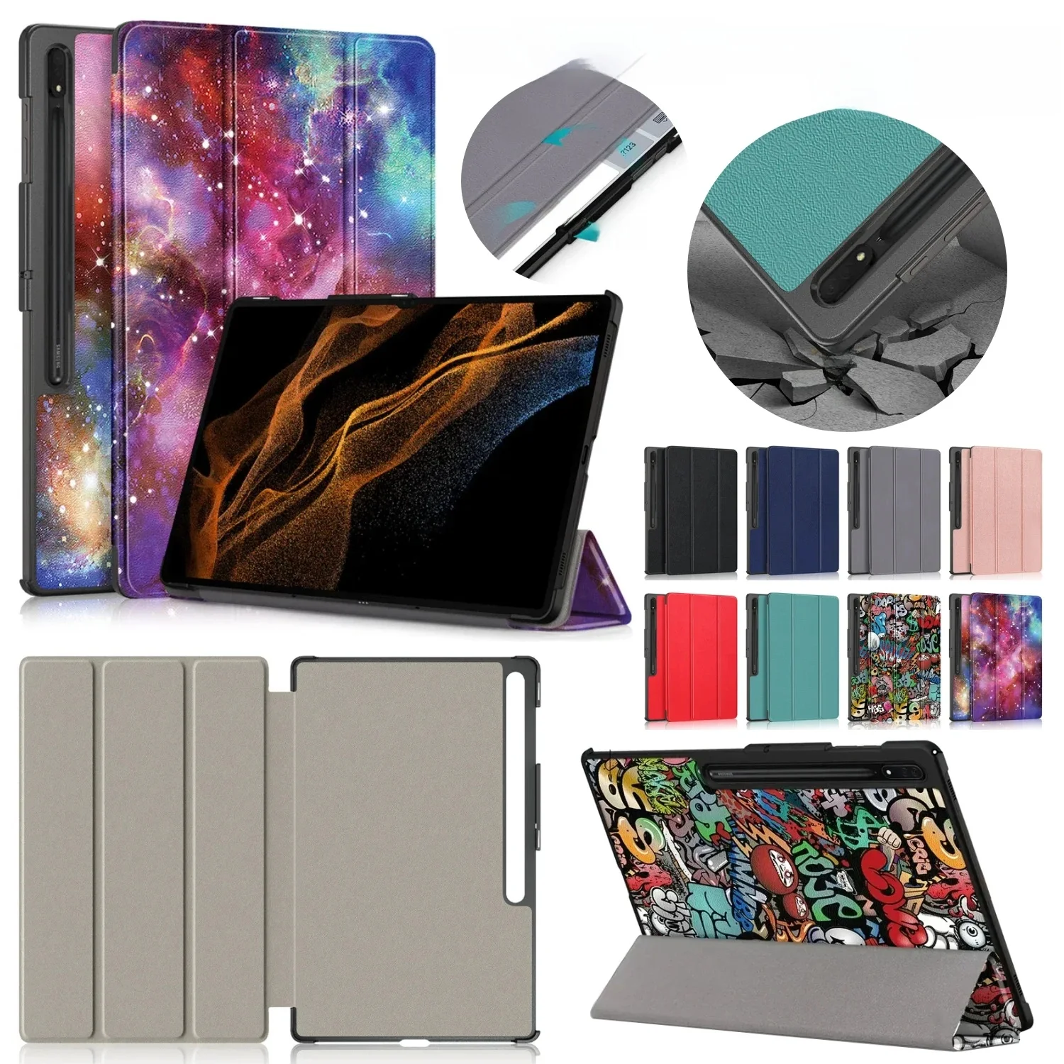 Etui na tablet Samsung Tab S10 Ultra 14,6 cala S9 S8 Ultra SM-X920 X910 X900 Flip Stand Magnetic Leather Cover Hard 14,6" — zdjęcie produktu 7