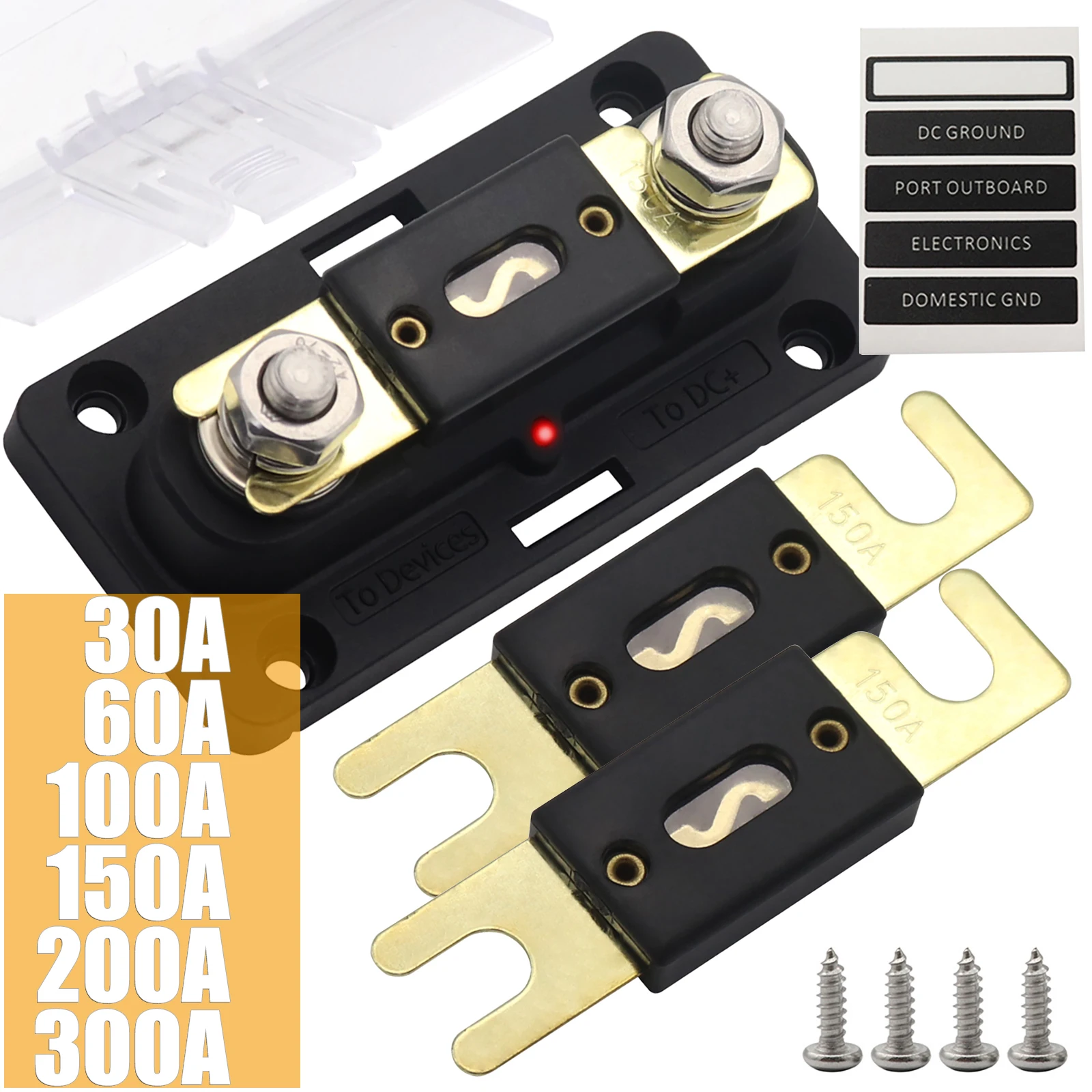 

GIE.TOP 12V/24V/32V Car Audio M8 Stud ANL Fuse Holder Box Set Distribution Block LED Indicator 30A 60A 100A 150A 200A 300A