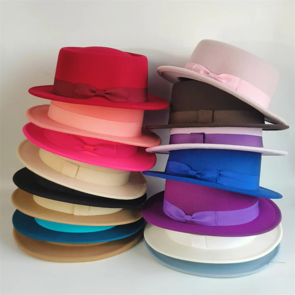 Sombrero de pastel de cerdo sólido para hombre, sombrero fedora Vintage para mujer, sombrero fedora turquesa, sombreros de fieltro de ala plana, sombrero de iglesia Panamá 모자, sombrero para hombre