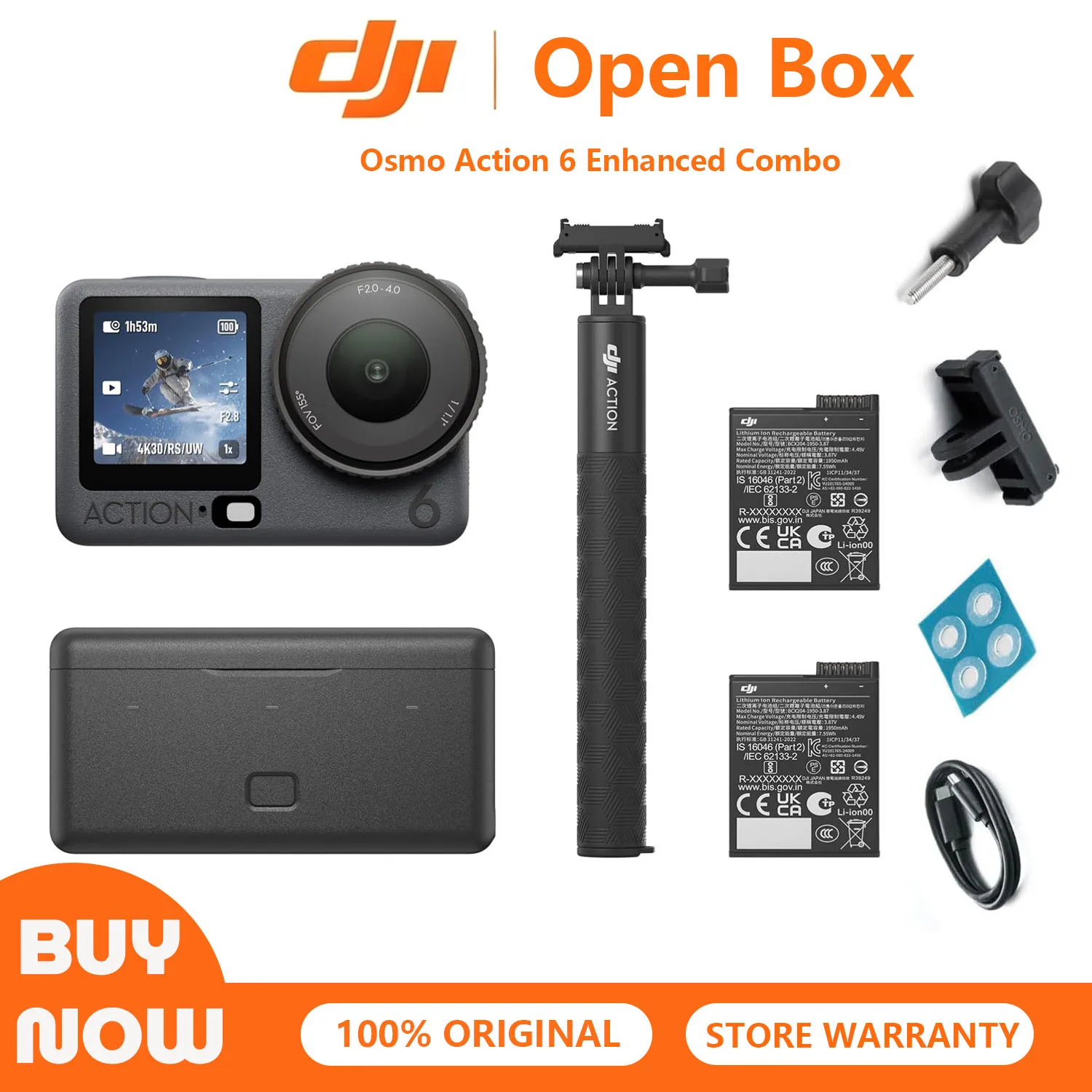 Open Open Box DJI Osmo Action 6 Enhanced Combo,8K Action Camera with 2 Batteries, 1 Battery Case1/1.1" Square Sensor, Variable Aperture f/2.0–f/4.0, Extended Battery Life, 1.5m Extension Rod - Aliexpress Deal