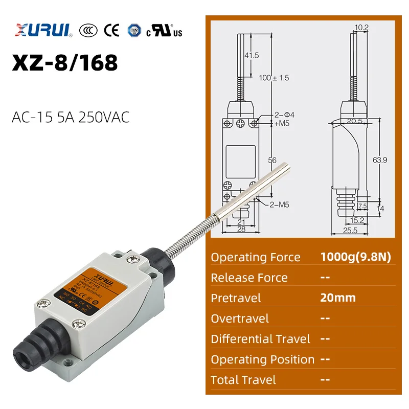 1 interruptor de limite xurui, xz8/168,5a/250vac, alavanca resistente a óleo, caixa durável, eletrônico para cnc e máquinas automatizadas