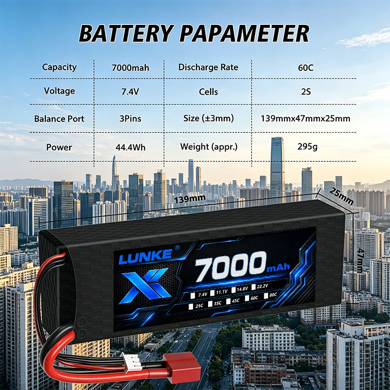 2S 7.4V 7000mAh LiPo Battery Pack Hard Case High Capacity Battery for UAV Drone Aerial Photography Quadcopter