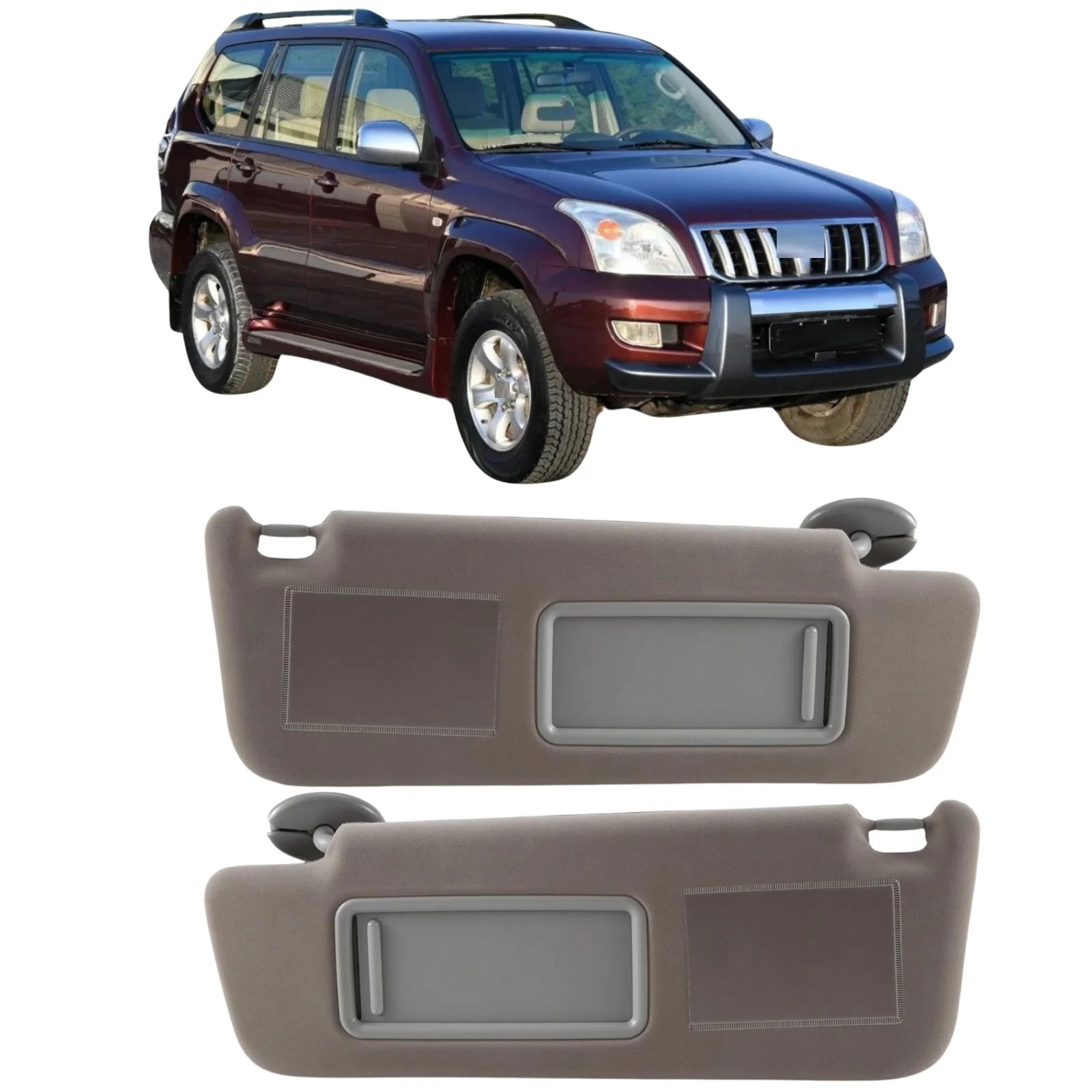 Zonneklep met make-upspiegel voor Toyota Prado (2002-2009) Beige en grijs - Links, rechts of volledige set (74320-60850-B1)