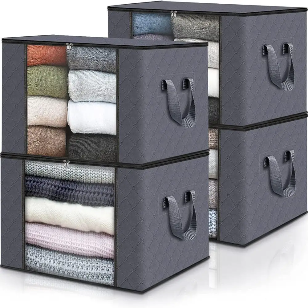 Large Storage Bags 4 Pack Clothes Storage Bins Foldable Closet Organizers Storage Containers for Blanket Comforter Clothing 90L