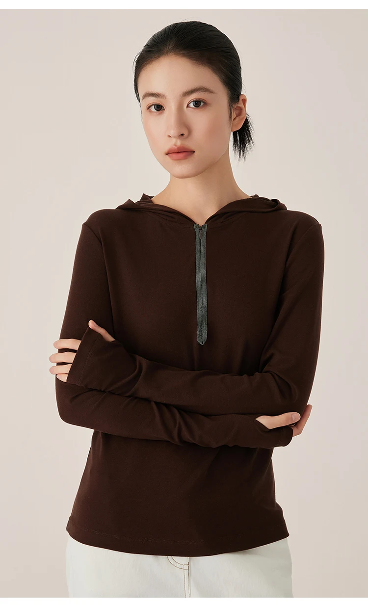 KX9523407 Eleganter Damen-Strick-Hoodie aus Wollmischung mit Langen Ärmeln und Spandex – Detail 8