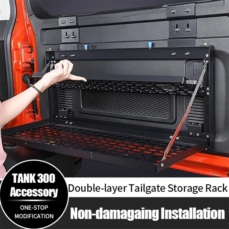 

Для GWM Tank 300, стол на заднюю дверь, утолщенный алюминиевый сплав, складная полка на заднюю дверь багажника, двухслойная стойка для хранения, автомобильные аксессуары