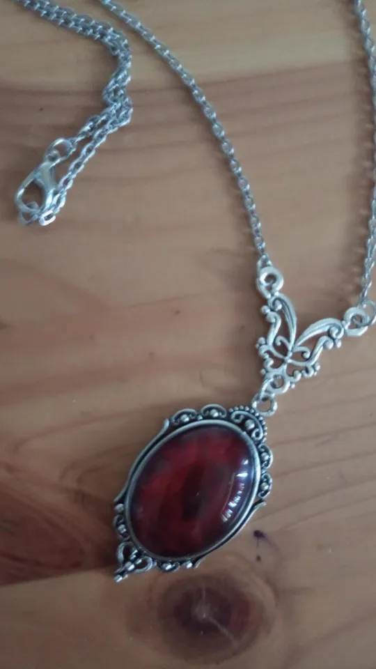 Gothic Vampire Necklace Vintage Stardust Crystal Cameo Pendant Necklace Punk Style Vampire Pendant Oval Satanic Demon Necklace photo review