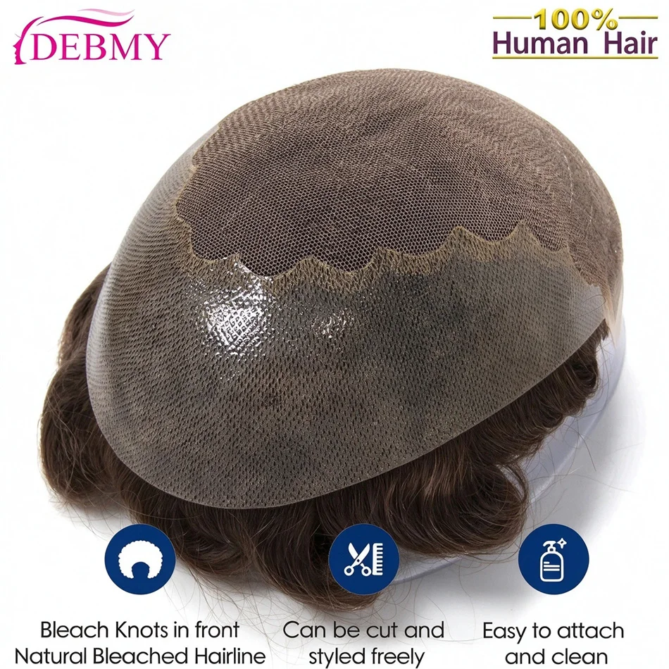 Q6 Men Europe Human Hair Male Wig Lace Toupee Swiss Lace Front Men Hair Replacement System Unit Man Wig Natural Hair Prosthesis