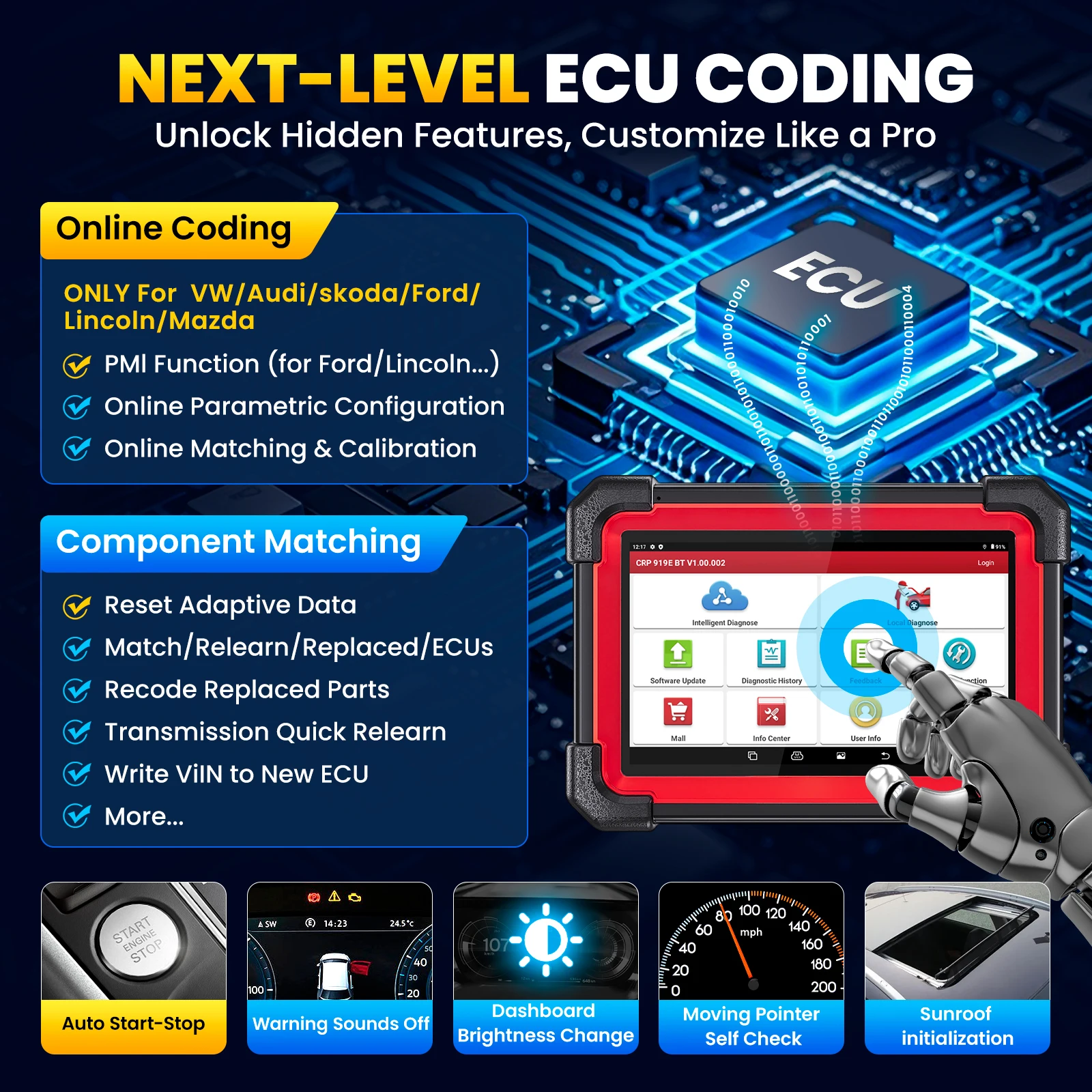 Picture 4: LAUNCH X431 CRP919E BT Car Diagnostic Tool DBScar VII VCI Auto OBD OBD2 Scanner Active Test ECU Coding CANFD DOIP 31+ Reset