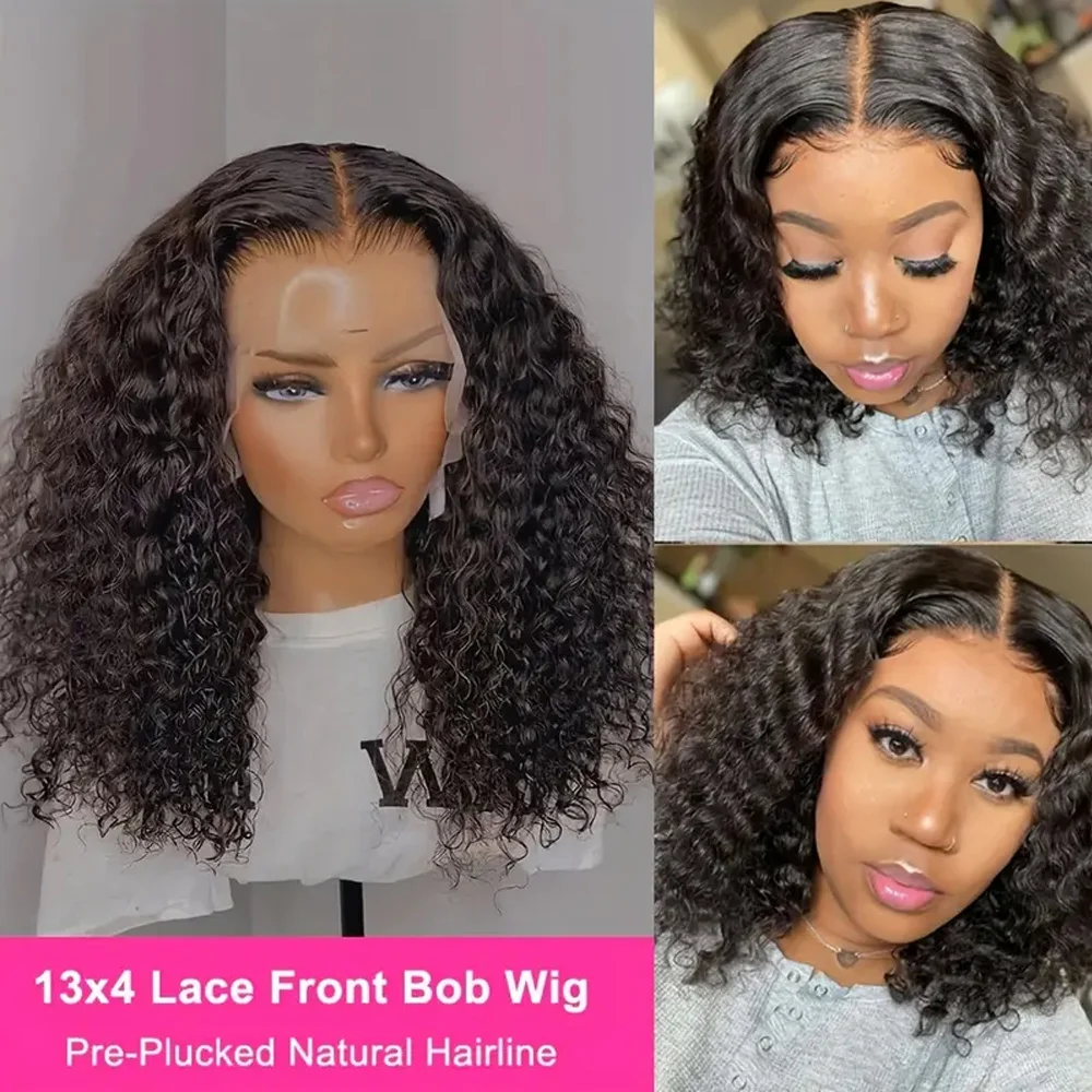 Brazilian Deep Wave Bob Wig 13x4 Lace Frontal Wig Human Hair Natural Hairline Short Curly 4x4 Lace Closure Wig Remy Hair Bob Wig