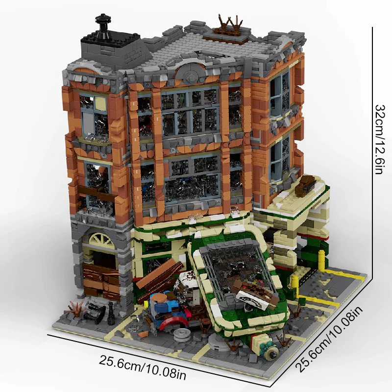 3325 Uds. Arquitectura urbana de película de garaje de esquina, con figuras, Kit de modelo de bloques de construcción modulares de casa MOC, regalo para adultos y niños