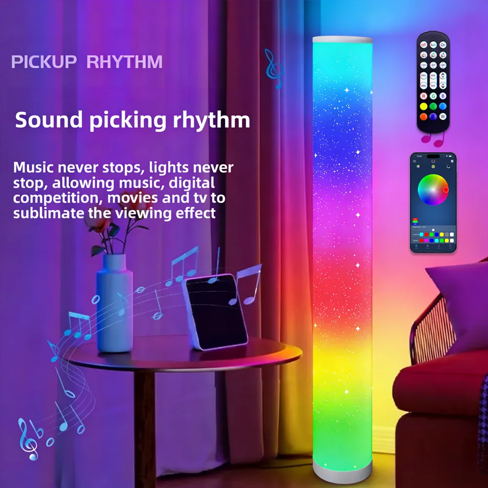 

RGB Starry Hole Color Changing Remote APP Control Cylinder Floor Lamp Bedroom Living Room Ambient Decor Music Sync Pickup Light