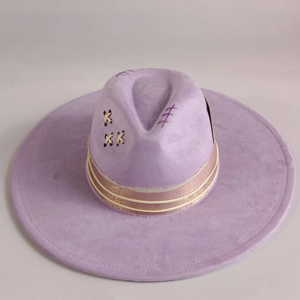 Floral Wide Brim Hat Pink Purple Lace Appliqués Shabby Chic Boho Women OS new Vintage 1900s Edwardian Victorian Hat Wide Brim Velvet Lace  main image 2