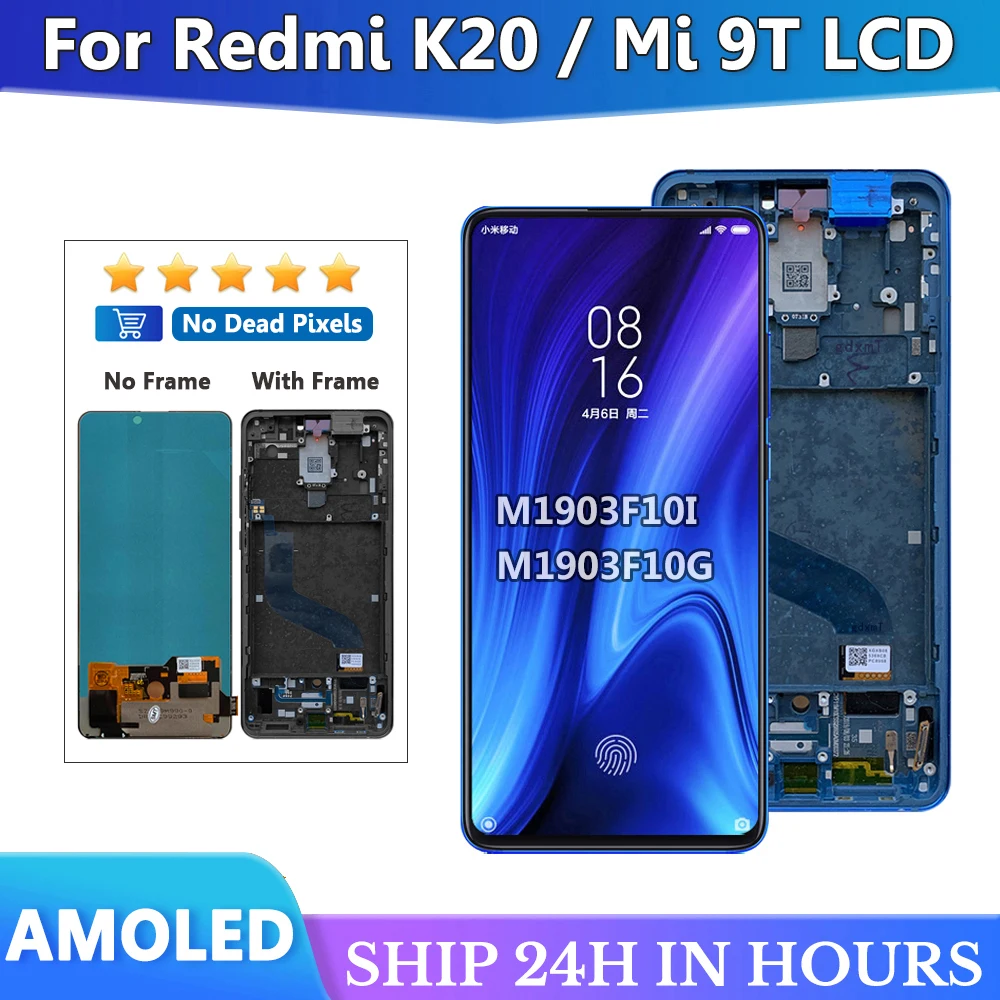 Super Amoled 6.39'' Display For Xiaomi Mi 9T LCD Touch Screen Replacement Support Fingerprint For Mi9T Mi 9T Pro M1903F10G