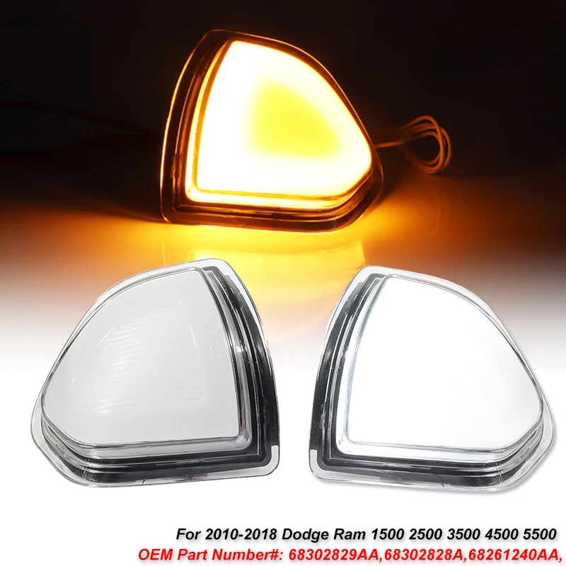 For Dodge Ram 1500 2500 3500 Front Mirror Turn Signal Light Clear Smoke Lens Amber LED Side Mirror Turn Signal Lights White DRL