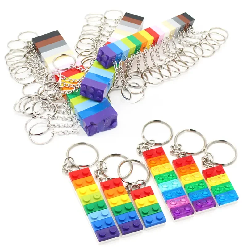 MOC – porte-clés couleurs arc-en-ciel, plaque en brique Compatible avec boucle, blocs de construction, pendentif bibelot, jouets pour enfants, cadeaux