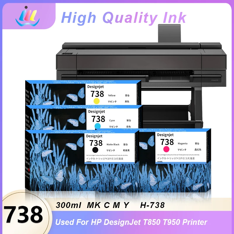 738 Ink Cartridge With Full Pigment Ink HP738 For HP Designjet T850 T950 Printer Ink Tank 300ML 498N4A 498N5A 498N6A