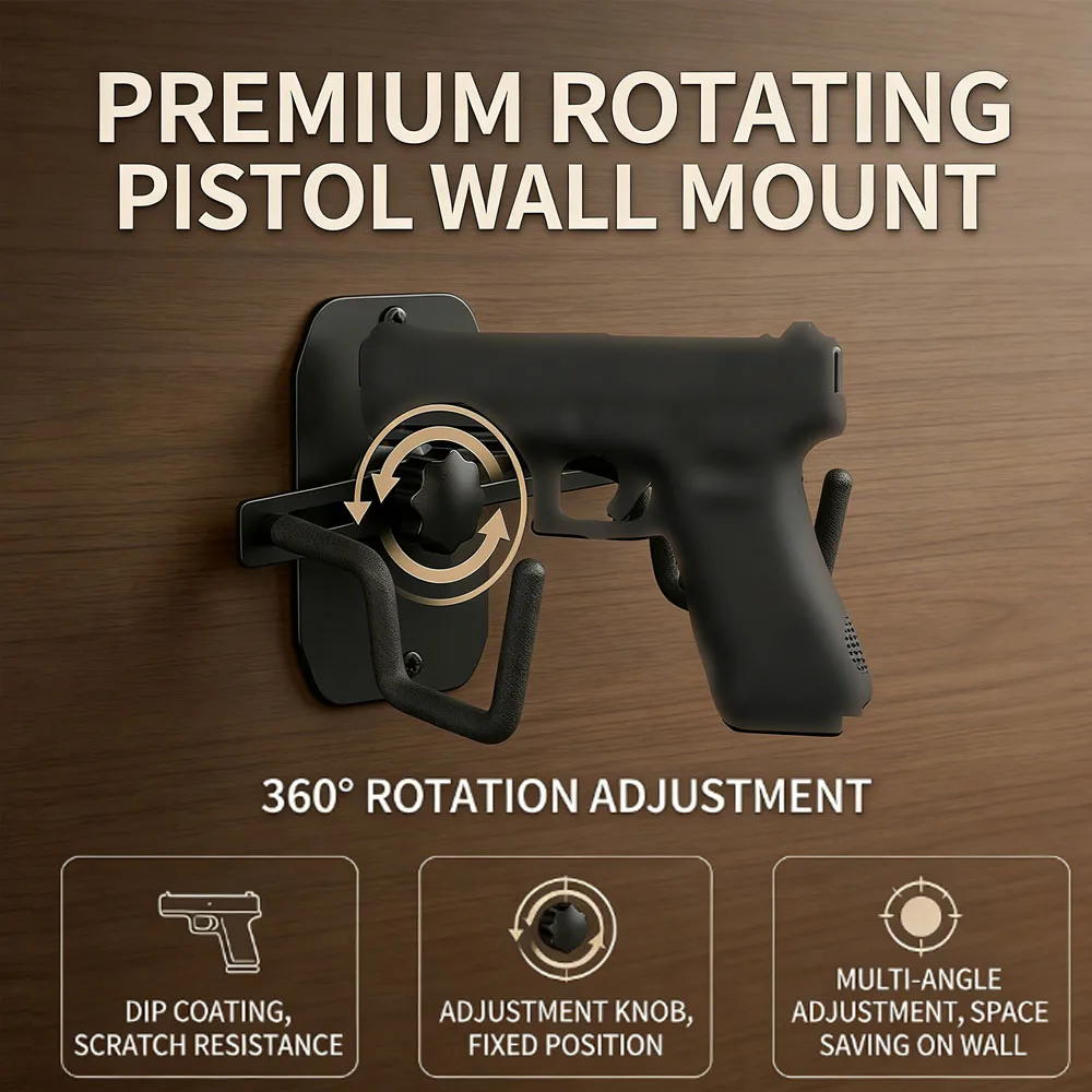 

Tactical Pistol Wall Mount Rack Slat Wall Gun Rack 360 Degree Adjustable Handgun Display Holder for Most Pistol Revolver Display