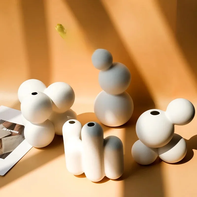Image of Nordic Home Decor Vase Model Room Creative Unglazed Balloon Combination Flower Ornaments Homestay Guest Restaurant Accessories