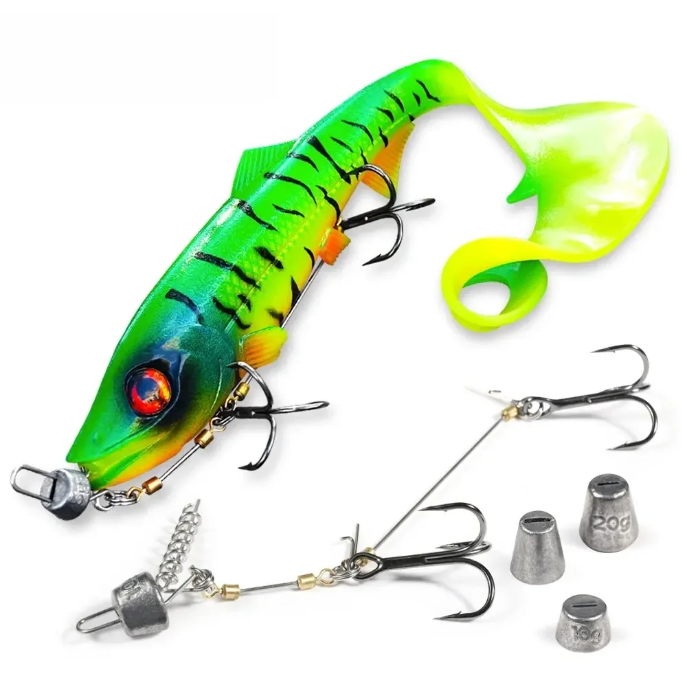 Spinpoler pompier Swimbait avec hameçon de plate-forme Stinger Kit de pêche longue queue larve leurre souple plombs poids pour brochet grand jeu faux poisson