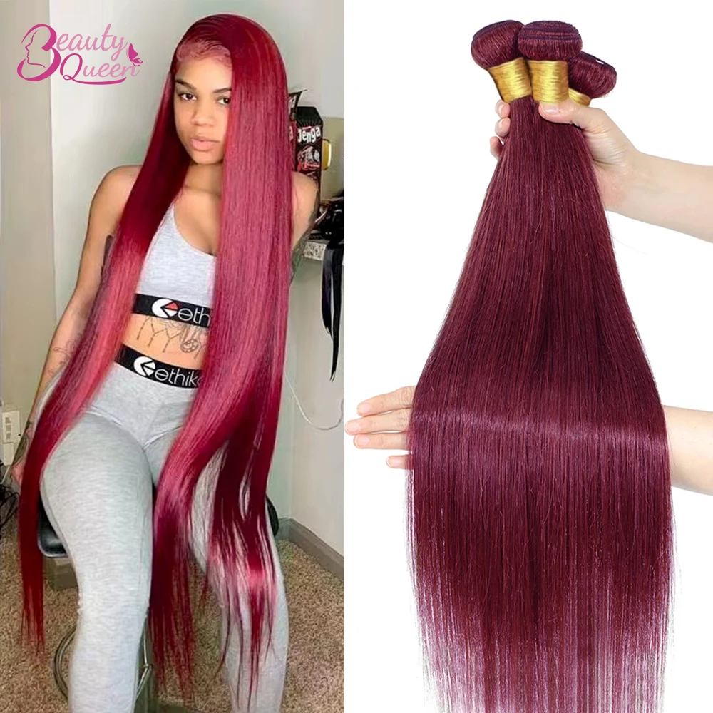 

99J Burgundy Straight Bundles Burmese Human Hair 100% Remy Hair Weave 1/3 Bundles Deals Wine Red 30inch Bundle Hair Extensions