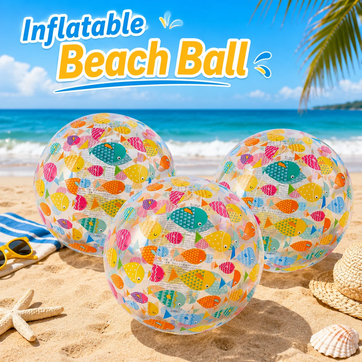 1pc Inflatable Beach Ball 35cm Clear Colorful Pattern Pool Ball 3 Styles Random Summer Swimming Beach Party Outdoor Toy