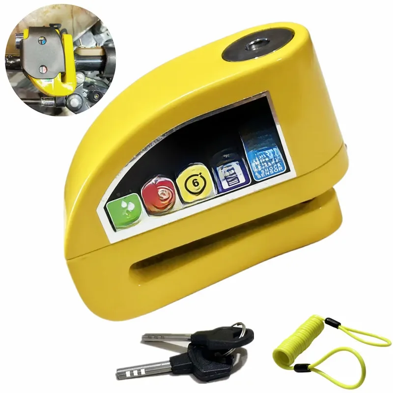 AliExpress Waterproof Motorcycle Alarm Lock Bike Scooter Security Anti-theft Lock Motorbike Disc Brake Lock +Lock Bracket+Reminder Rope