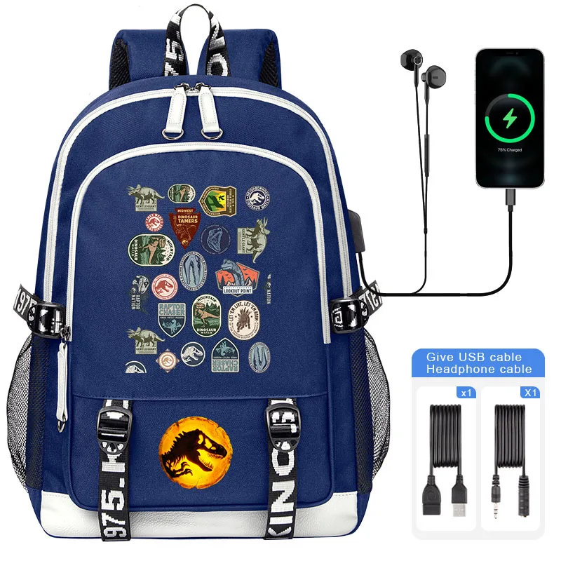 Jurassic World Dominion Cartoon USB Boy Girl School Book Bags Large Capacity Teenagers Student Schoolbags Men Laptop Backpack