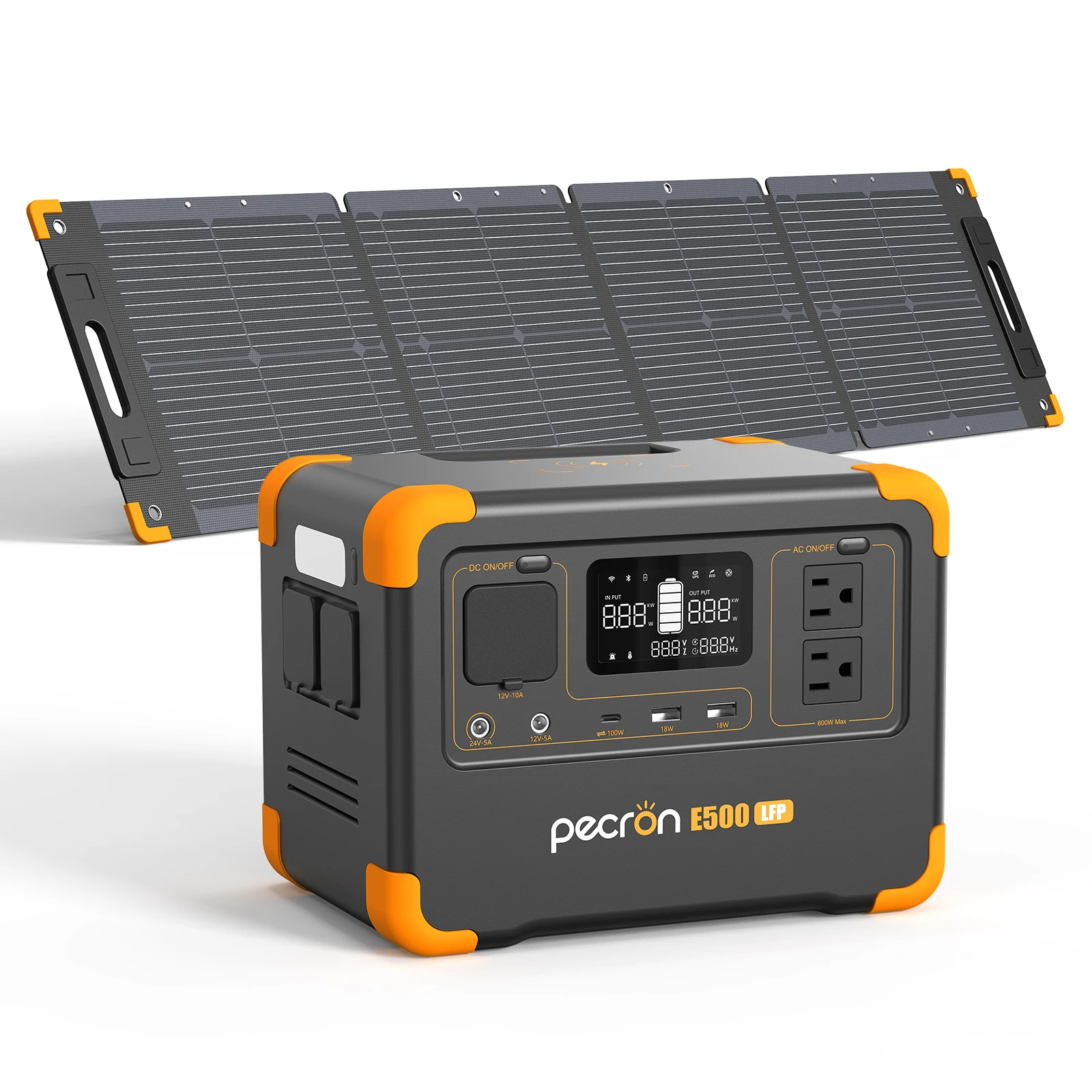 

Pecron E500LFP Portable Power Station with 100W Solar Panel 576Wh 600W LiFePO4 Solar Generator UPS Battery Backup MPPT for RV