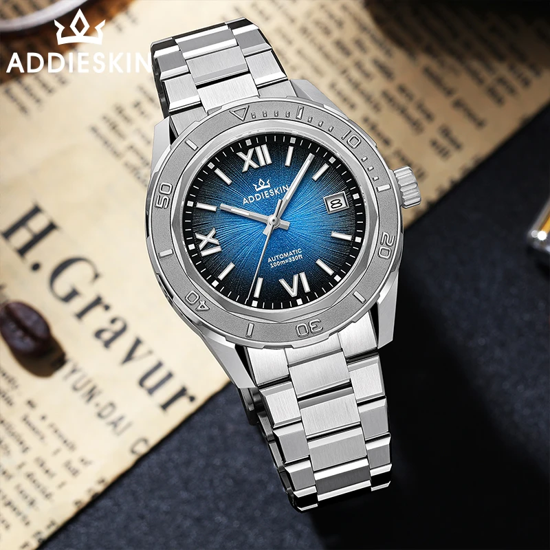 ADDIESKIN K002 Deep Blue Men's Automatic Watch Urban Geometry Dial Sapphire Crystal Miyota 9015 BGW9 Luminous 100m Waterproof