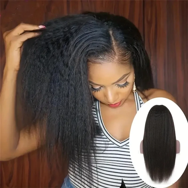 Кудрявые прямые парики с V-образным вырезом, машинное изготовление, прямой парик Yaki с зажимом вдвое для женщин, которые хотят добавить объем и украсить волосы