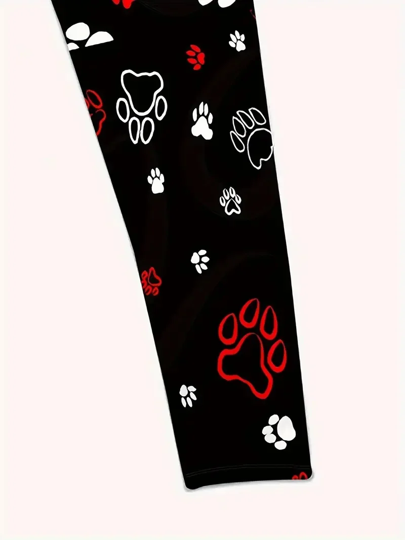 Cat-paw Print tight stretch elastic waist casual leggings for women spring and summer wear