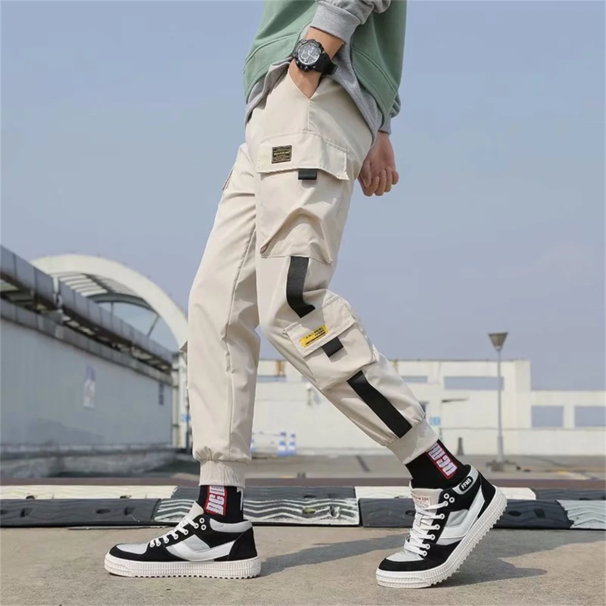 New Trendy Solid Color Pants, Multi Flap Pocket Men's Cargo Pants, Loose Casual Outdoor Pants, Men's Work Pants Oversized Pants