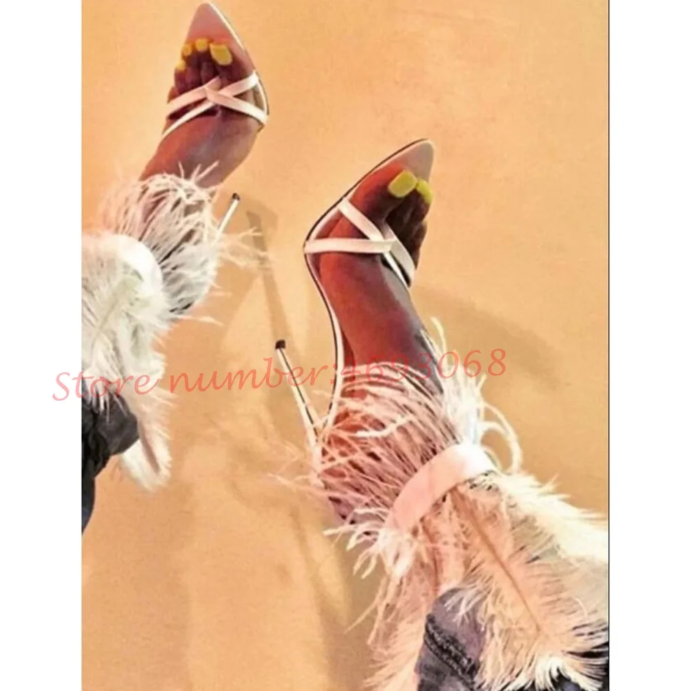 Orange Feather Cross Strap Sandals Party Wedding Patent Leather Women Sandals Female Open Toe High Stiletto Heels Stylish Shoes